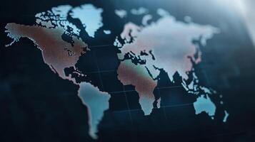 Digital world map with modern design, showcasing global connectivity and data visualization photo