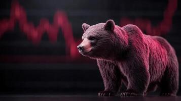 realistic bear stands confidently against backdrop of fluctuating chart, symbolizing market photo