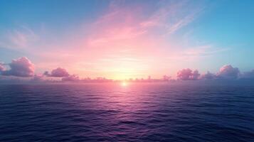serene ocean horizon under glowing sky, showcasing vibrant colors between sunset and night photo