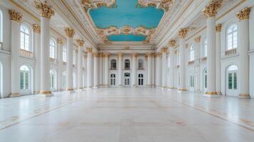 The interior of a palace with white walls and blue ceiling photo