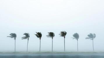 A row of palm trees blowing in the wind photo