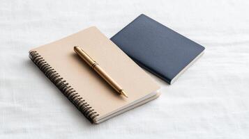 Notebook and pen on white background photo