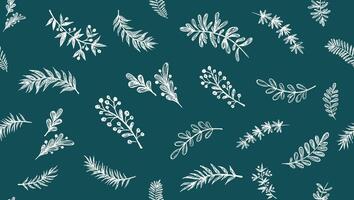 Branches pattern on blue, hand drawn vector
