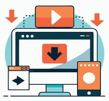 Digital Media Download Concept With Computer,Smartphone,And Platform Icons vector