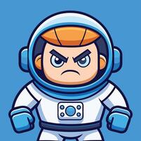 Cartoon Angry Astronaut Character In Space Suit With Expression Of Irritation vector