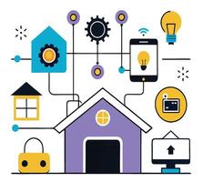 Smart Home Automation System Featuring Connected Devices And Home Management Technology vector