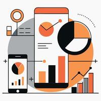 Data Analytics Dashboard On Mobile Devices Showing Chart And Graph Information vector