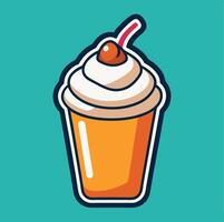 Cartoon Illustration Of Orange Smoothie With Cherry And Straw On Teal Background vector