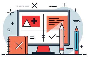 Creative Planning Concept With Computer And Pencils Depicting Strategy And Design vector