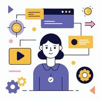 Workflow Automation With Woman Flat Design For Business And Project Management vector
