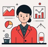 Businesswoman Surrounded By Data Analysis And Business Statistics Graphics Doodle Style vector