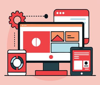 Responsive Web Design On Various Devices For Mobile Application And Website Development vector