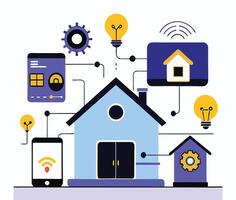 Smart Home Automation System With Connected Devices For Modern Living Concept vector