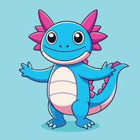 Cute Cartoon Axolotl Character Standing With Open Arms On Light Blue Background vector