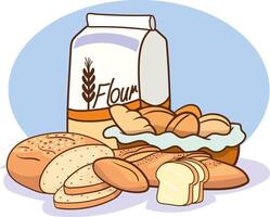 Illustration of Flour Package and Breads on White Background. vector