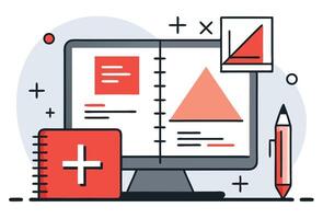 Data Analysis On Computer Screen With Graph And Pencil Illustration Design vector