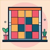 Colorful Geometric Pattern With Potted Plants Illustration Modern Design vector