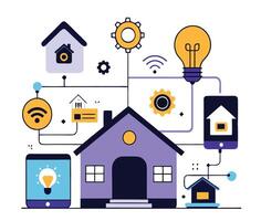 Smart Home Automation System With Wireless Control And Connected Devices Illustration vector