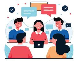 Team Brainstorming Session With Colorful Speech Bubbles And Flat Design Style Illustration vector