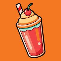 Retro Cartoon Smoothie Drink With Cherry And Straw On Orange Background vector