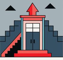 Geometric Building Design With Stairs And Arrow Symbol In Minimalist Style vector