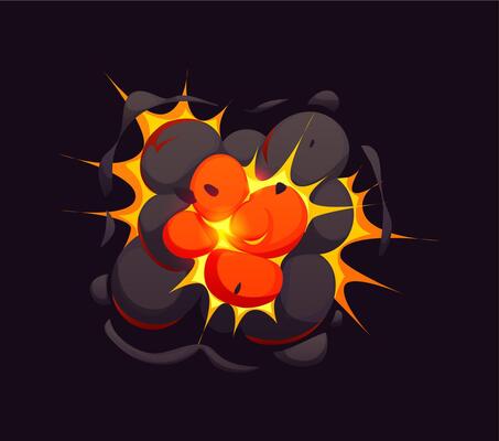 Cartoon bomb explosion blast effect, explode burst