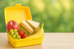 Delicious Lunch Box Filled With Healthy Snacks Ready for School or Work photo