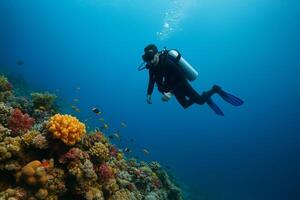 Exploring Vibrant Coral Reefs While Scuba Diving in Clear Blue Waters Underwater photo