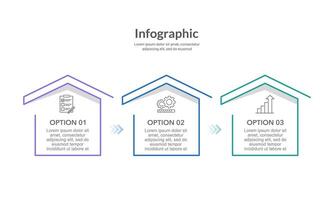 Simple Infographic house design Business Presentation. 3 Steps or Options to Success. Plan, Information, Workflow and Strategy. vector