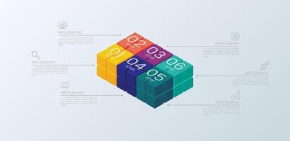 6 color cube infographic vector