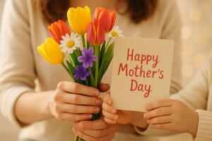 Celebrating Mothers Day With Flowers and Love in a Cozy Indoor Setting photo