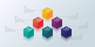 Infographic design with six 3D cubes and steps vector