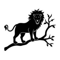 Smart Lion Silhouette on Tree Branch Illustration vector