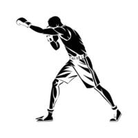 Silhouette of boxers running and training on white background vector