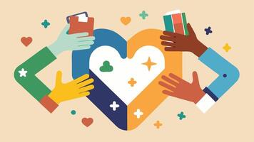 Diverse Hands Together Multiple hands of varying skin tones coming together to form a heart shape each hand holding a different symbol representing neurodiversity like puzzle. vector