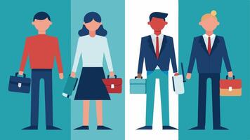 Two Groups of People One group dressed in formal attire and holding briefcases while the other group is in tattered clothes holding simple tools the economic divide.. vector