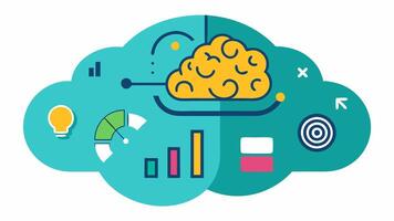 Algorithm Brainstorming A brainshaped cloud filled with various financial symbols dollars graphs percentages indicating the intelligence behind algorithmic strategies.. vector