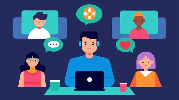 Virtual Support Groups A digital meeting room filled with avatars ing people discussing their experiences with gaming and gambling addiction hinting at the need for. vector