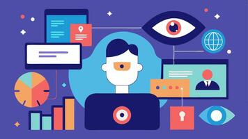 These s capture various aspects of digital privacy concerns and convey the message of surveillance and data tracking in a visually engaging way.. vector