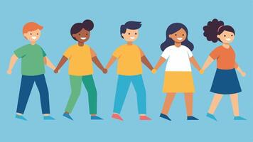 Marching Together A frontline of diverse youths holding hands and marching forward with confident smiles symbolizing unity and collective action for climate justice.. vector
