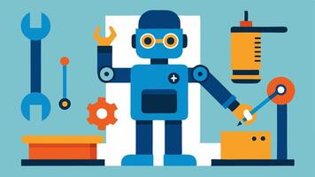 Maintenance Duty Robot A robot performing routine checks on machinery and equipment equipped with diagnostic tools and sensors to ensure optimal performance.. vector