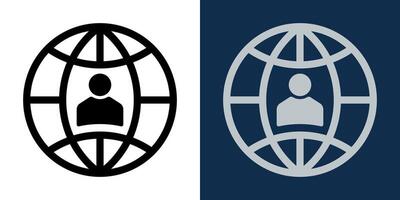 User avatar inside globe symbol. Internet global profile icon. Global user network icon. Perfect for internet, connection, social media, worldwide communication, or online identity interface design. vector
