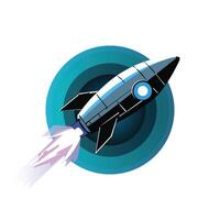 Futuristic Rocket Launch Illustration Spacecraft Icon in Blue Gradient Style vector