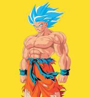 Goku Transformed into Super Saiyan Blue with Intense Yellow Background vector