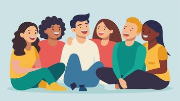 Emotional Support Network Illustrate a group of diverse friends sitting together laughing and talking symbolizing the importance of social support in managing emotional challenges.. vector