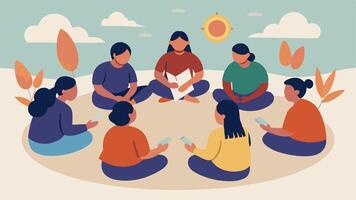 Voices of the Future Show Indigenous youth sitting in a circle discussing and sketching plans for protecting their land symbolizing hope and activism for their future.. vector