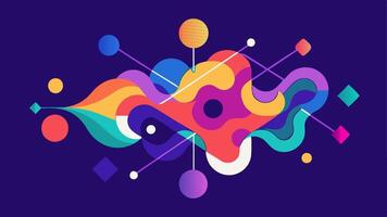 Morphing Shapes Abstract shapes in vibrant hues morphing into one another representing the evolving nature of AI creativity with dynamic lines connecting the forms.. vector