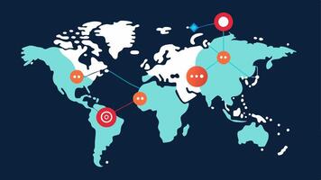 Global Collaboration Depict a world map highlighting connections between different regions with AI data flowing between these regions for shared disaster prediction efforts and. vector