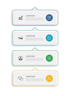 4 data infographic rectangle tab index template. Business abstract background.