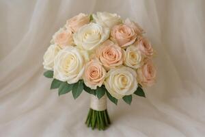 Beautiful Bouquet of Soft Pink and White Roses Arranged for a Special Occasion photo